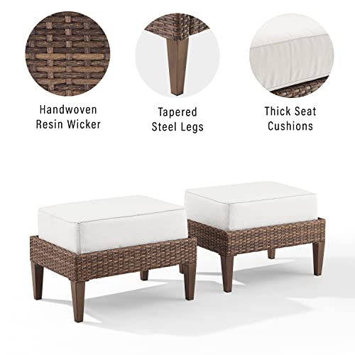 Crosley Furniture Capella 2-Piece Wicker Outdoor Ottoman Foot Rest for Patio, Deck, Porch, Creme