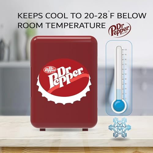 CURTIS MIS153DRP Dr. Pepper Retro Mini Portable Compact Personal Fridge Cooler, 4 Liter Capacity, 6 Cans, Makeup, Skincare, Freon-Free & Eco Friendly, Maroon