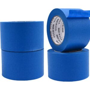 WOD PMT21B Blue Painter’s Tape - 3 inch x 60 yds. (4 Pack). Thick & Wide Masking Tape for Safe Wall Painting, Building, Remodeling, Labeling, Edge Finishing