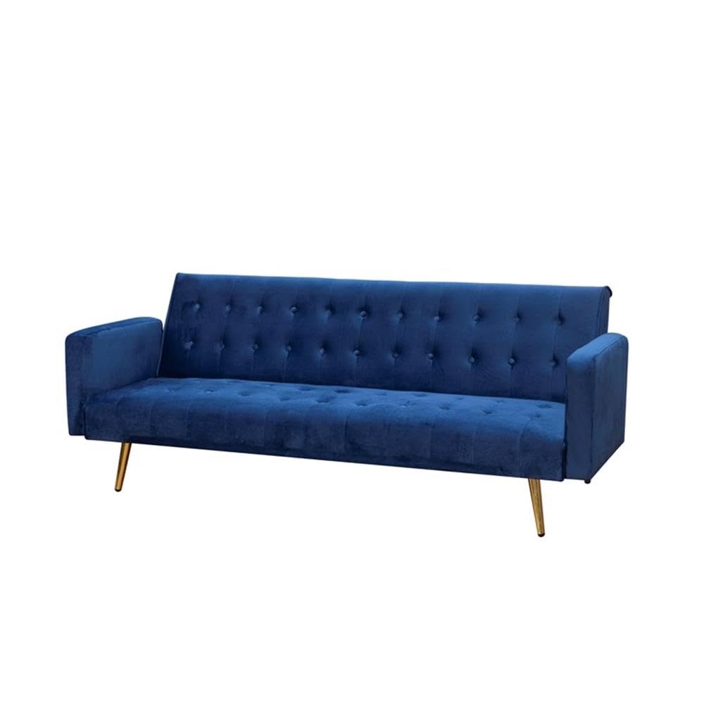 BOWERY HILL Mid Century Convertible Sofa Couch for Living Room, Button Tufted Velvet Sofa Bed for Small Apartment, Modern Futon Couch in Navy Blue