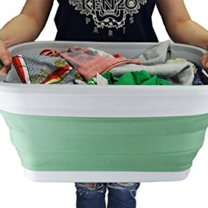 SAMMART 36L (9.5 gallon) Collapsible Plastic Laundry Basket-Foldable Pop Up Storage Container/Organizer-Space Saving Hamper, Water capacity: 28L(7.4 gallon) (1, Grey/Dark Sea Green)