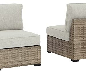 Signature Design by Ashley Outdoor Calworth Resin Wicker Patio Armless Chair, 2 Count, Beige