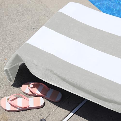 Superior Cabana Cotton Lounge Chair Cover, Outdoor Towel/Chaise Furniture Covers, Terry Cloth, Beach, Spa, Swim Accessories, Pool Chair Cover, Soft, Quick Drying, 32" x 102", Light Grey