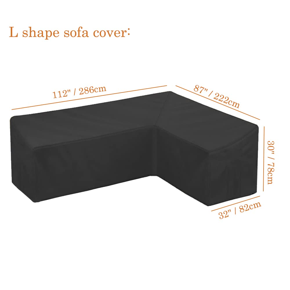 SUNSURE Patio Sofa Covers L-Shaped Sectional 112x87in Black Outdoor Waterproof Furniture Cover Dustproof Furniture Sets All Weather Protection Dust Cover for Patio Lawn Garden Veranda (112"x87")