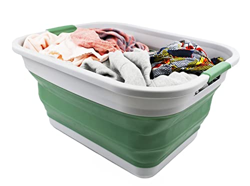 SAMMART 36L (9.5 gallon) Collapsible Plastic Laundry Basket-Foldable Pop Up Storage Container/Organizer-Space Saving Hamper, Water capacity: 28L(7.4 gallon) (1, Grey/Dark Sea Green)