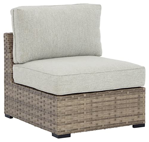 Signature Design by Ashley Outdoor Calworth Resin Wicker Patio Armless Chair, 2 Count, Beige