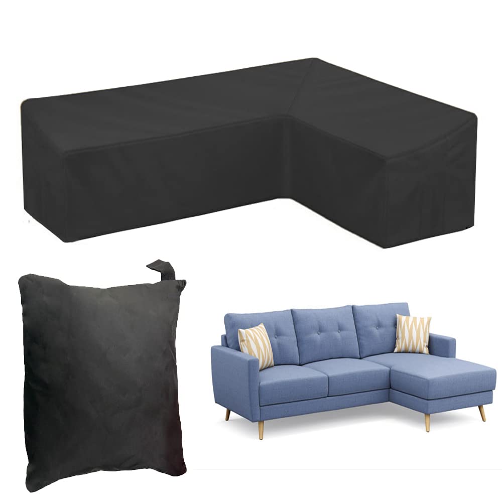 SUNSURE Patio Sofa Covers L-Shaped Sectional 112x87in Black Outdoor Waterproof Furniture Cover Dustproof Furniture Sets All Weather Protection Dust Cover for Patio Lawn Garden Veranda (112"x87")