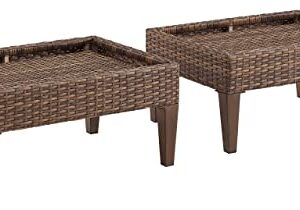 Crosley Furniture Capella 2-Piece Wicker Outdoor Ottoman Foot Rest for Patio, Deck, Porch, Creme