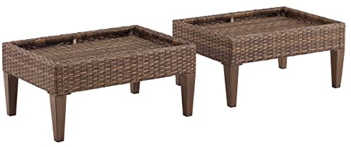 Crosley Furniture Capella 2-Piece Wicker Outdoor Ottoman Foot Rest for Patio, Deck, Porch, Creme