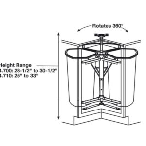 Kitchen Inventions Rotating Corner Base Cabinet Recycling Trash Center with Three Bins 3 x 32 qts Capacity Chrome/White