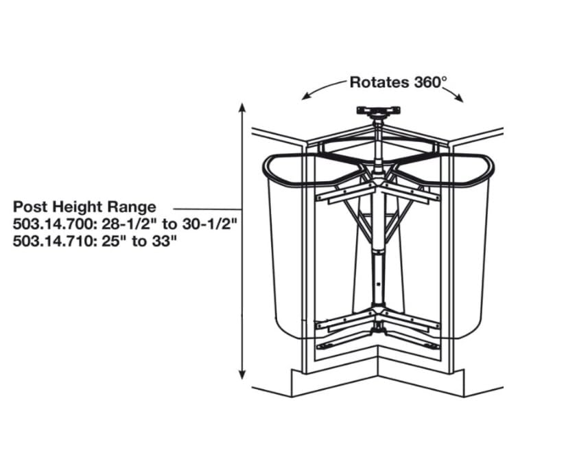 Kitchen Inventions Rotating Corner Base Cabinet Recycling Trash Center with Three Bins 3 x 32 qts Capacity Chrome/White