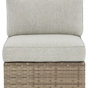 Signature Design by Ashley Outdoor Calworth Resin Wicker Patio Armless Chair, 2 Count, Beige