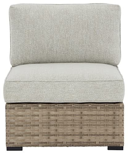 Signature Design by Ashley Outdoor Calworth Resin Wicker Patio Armless Chair, 2 Count, Beige