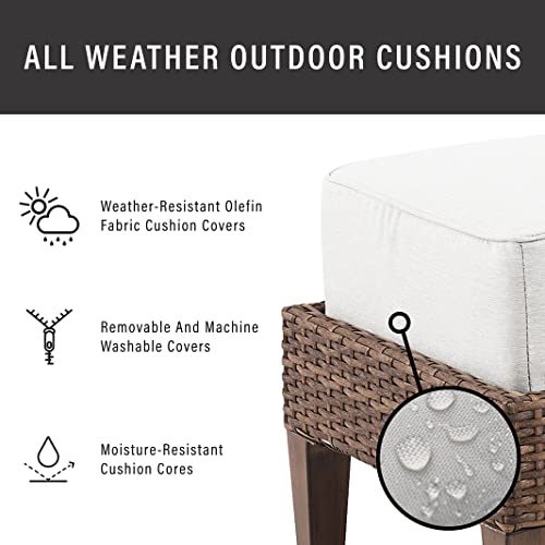 Crosley Furniture Capella 2-Piece Wicker Outdoor Ottoman Foot Rest for Patio, Deck, Porch, Creme