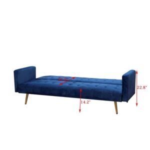 BOWERY HILL Mid Century Convertible Sofa Couch for Living Room, Button Tufted Velvet Sofa Bed for Small Apartment, Modern Futon Couch in Navy Blue