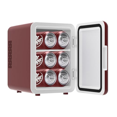 CURTIS MIS153DRP Dr. Pepper Retro Mini Portable Compact Personal Fridge Cooler, 4 Liter Capacity, 6 Cans, Makeup, Skincare, Freon-Free & Eco Friendly, Maroon