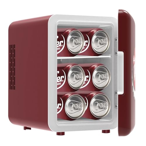 CURTIS MIS153DRP Dr. Pepper Retro Mini Portable Compact Personal Fridge Cooler, 4 Liter Capacity, 6 Cans, Makeup, Skincare, Freon-Free & Eco Friendly, Maroon