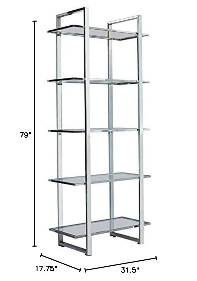 BOWERY HILL 5 Tier Glass Shelf Bookcase in Chrome