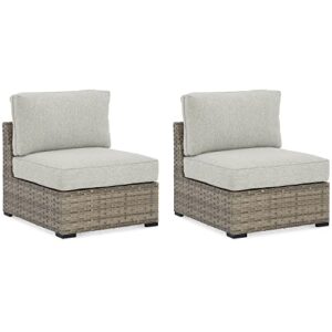 signature design by ashley outdoor calworth resin wicker patio armless chair, 2 count, beige