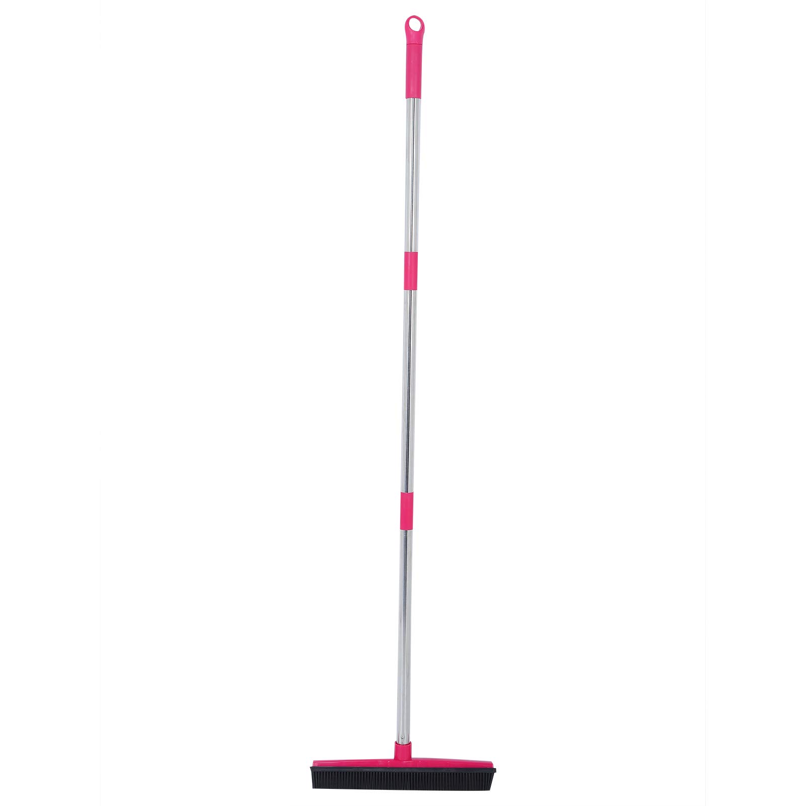 Carpet Hair Removal Broom with 48'' Telescoping Adjustable Handle, Rubber Broom Carpet Rake for Pet Hair Dust Removal Daily Household Cleaning(Pink)