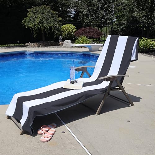 Superior Cabana Cotton Lounge Chair Cover, Outdoor Towel/Chaise Furniture Covers, Terry Cloth, Beach, Spa, Swim Accessories, Pool Chair Cover, Soft, Quick Drying, 32" x 102", Charcoal