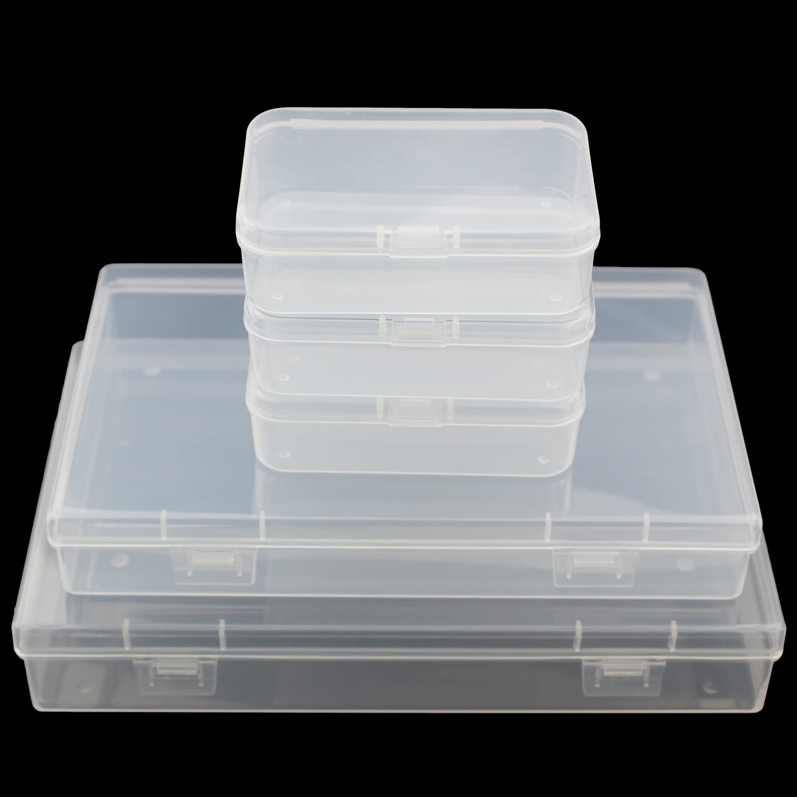 LJY 20 Pieces Mixed Sizes Rectangular Empty Mini Clear Plastic Organizer Storage Box Containers with Hinged Lids for Small Items and Other Craft Projects