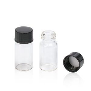 alwsci 3 ml sample vial, clear glass 13-425 thread storage vial, liquid sampling sample glass thread bottles, capacity 3 ml with 13-425 black screw cap, pe liner, pack of 100