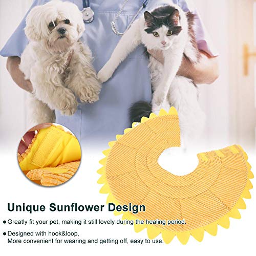 Cat Recovery Collar, Cute Sun Flower Soft Cat Cone Cones Elizabethan Collar for Dog Cat Kitten After Surgery, Wound Healing(L)