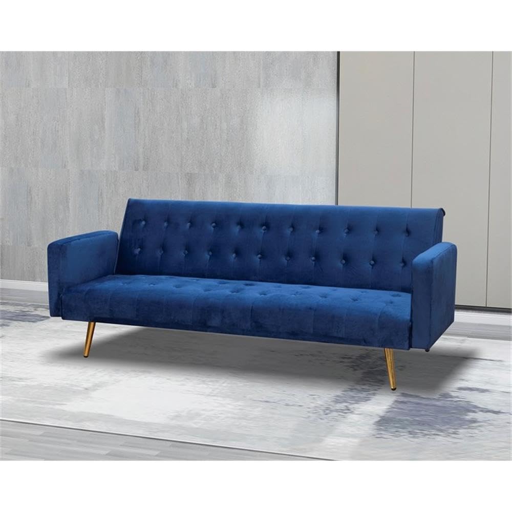 BOWERY HILL Mid Century Convertible Sofa Couch for Living Room, Button Tufted Velvet Sofa Bed for Small Apartment, Modern Futon Couch in Navy Blue