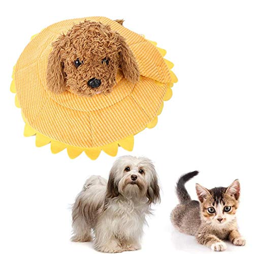 Cat Recovery Collar, Cute Sun Flower Soft Cat Cone Cones Elizabethan Collar for Dog Cat Kitten After Surgery, Wound Healing(L)