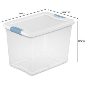 Sterilite 25 Quart Stackable Box Latching Plastic Storage Containers with Lids to Organize Closet Shelf and Garage, Clear/Blue (24 Pack)