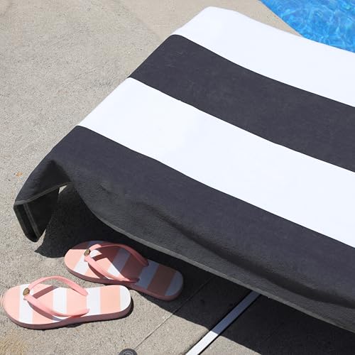 Superior Cabana Cotton Lounge Chair Cover, Outdoor Towel/Chaise Furniture Covers, Terry Cloth, Beach, Spa, Swim Accessories, Pool Chair Cover, Soft, Quick Drying, 32" x 102", Charcoal