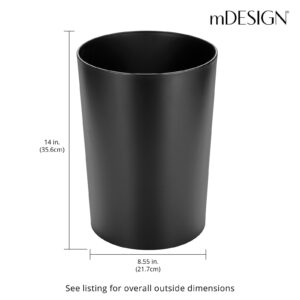 mDesign Stainless Steel Round Metal Trash Can, Small 4 Gallon Wastebasket, Garbage Basket Bin for Bathroom, Bedroom, Kitchen, or Home Office, Holds Waste and Recycle, Mirri Collection, Matte Black