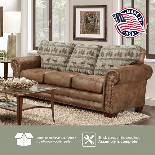 American Furniture Classics Model 8503-90 Deer Teal Lodge Tapestry Sofa