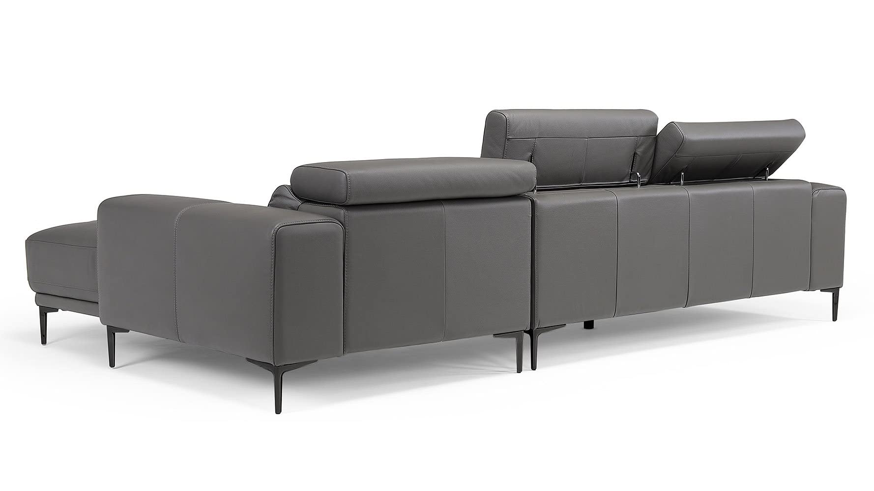 ZURI Rousso Leather Sofa with Ratcheting Headrests - Right Chaise - Slate