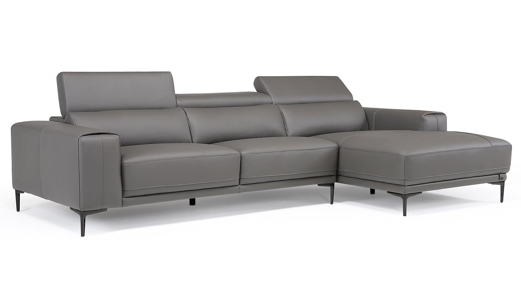 ZURI Rousso Leather Sofa with Ratcheting Headrests - Right Chaise - Slate