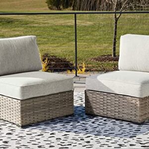 Signature Design by Ashley Outdoor Calworth Resin Wicker Patio Armless Chair, 2 Count, Beige