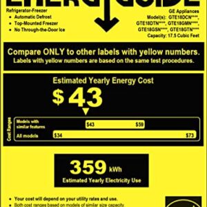 GE GTE18GSNRSS 28 Energy Star Qualified Top Freezer Refrigerator with 17.52 cu. ft. Capacity LED Lighting Adjustable Glass Shelves and Upfront Temperature Controls in Stainless Steel