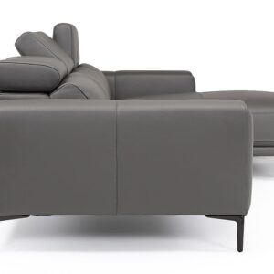 ZURI Rousso Leather Sofa with Ratcheting Headrests - Right Chaise - Slate