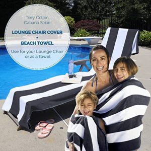 Superior Cabana Cotton Lounge Chair Cover, Outdoor Towel/Chaise Furniture Covers, Terry Cloth, Beach, Spa, Swim Accessories, Pool Chair Cover, Soft, Quick Drying, 32" x 102", Charcoal