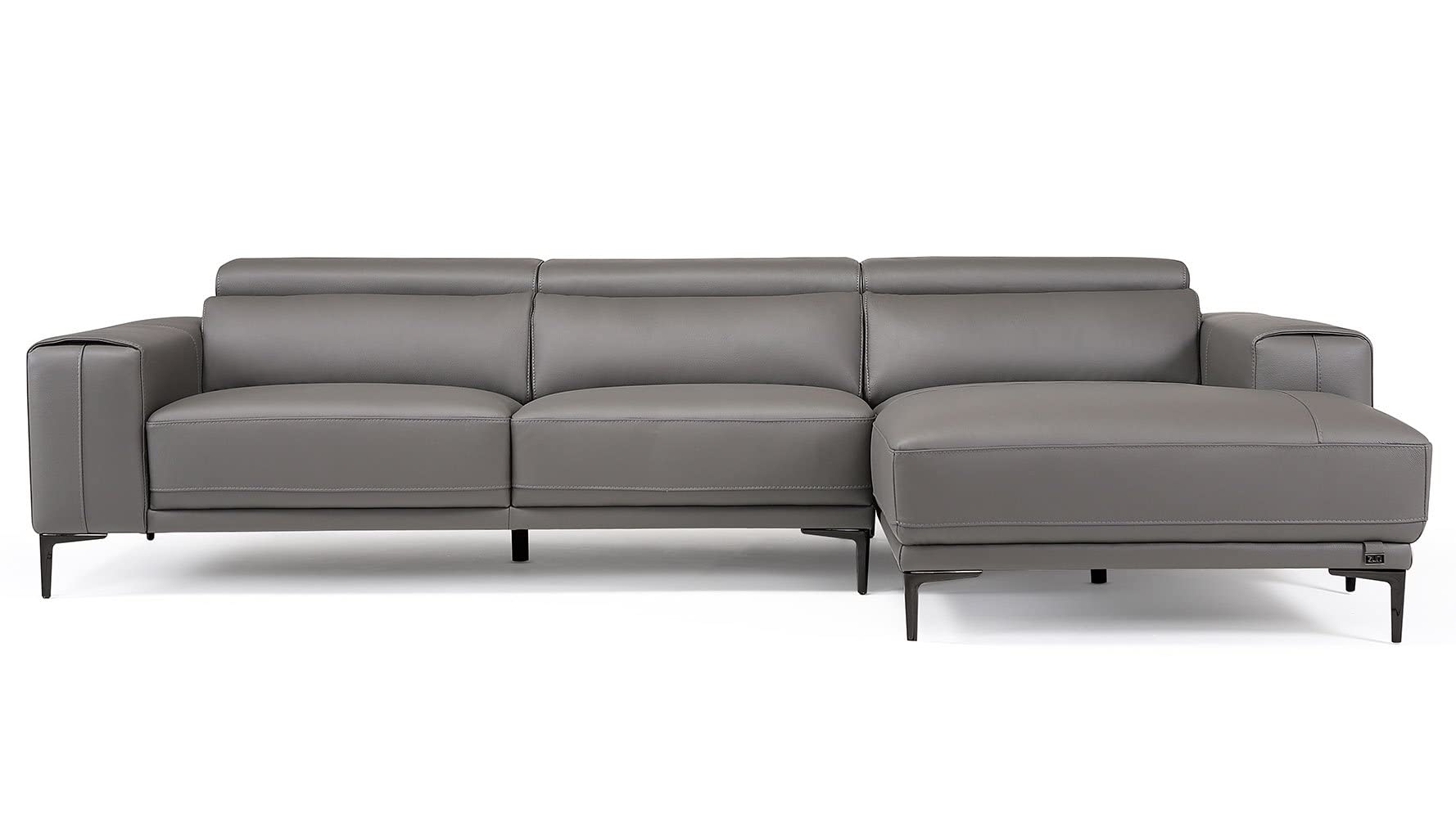 ZURI Rousso Leather Sofa with Ratcheting Headrests - Right Chaise - Slate