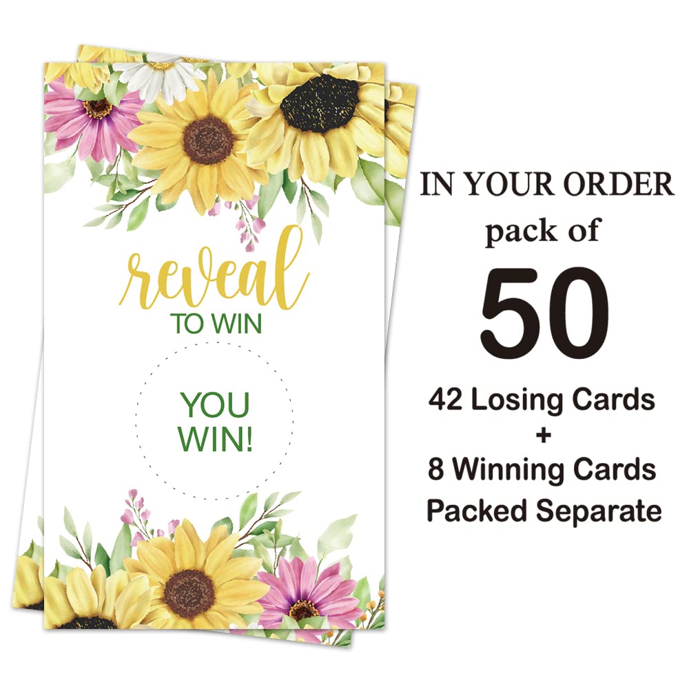 Haizct 50 Pack Sunflower Bridal Shower Scratch Off Game Cards for Country Wedding, Bridal Shower, Bridal Lottery Tickets, Wedding Shower Ideas, Baby Shower