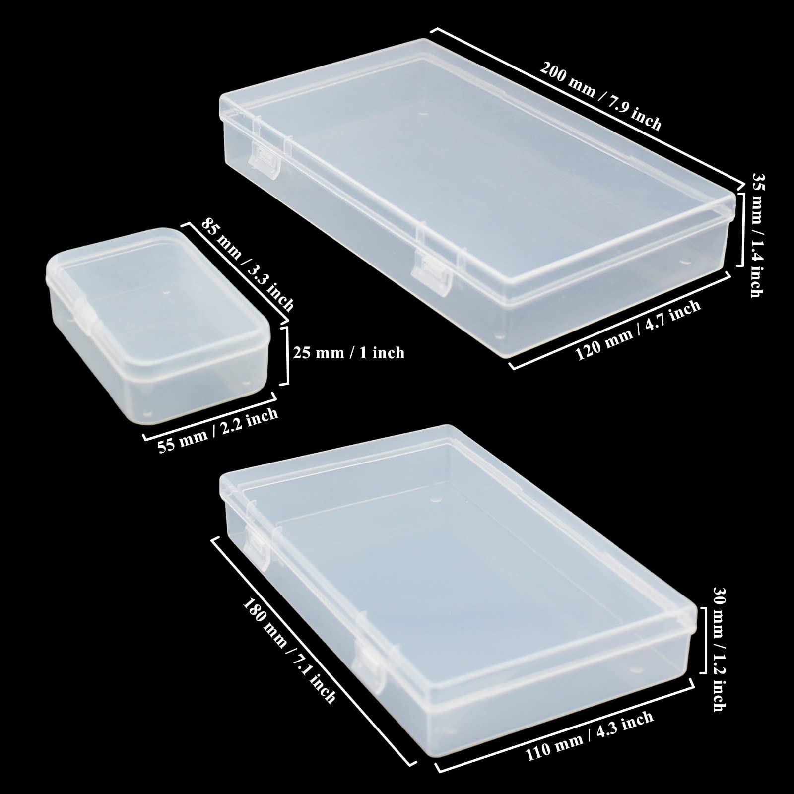 LJY 20 Pieces Mixed Sizes Rectangular Empty Mini Clear Plastic Organizer Storage Box Containers with Hinged Lids for Small Items and Other Craft Projects