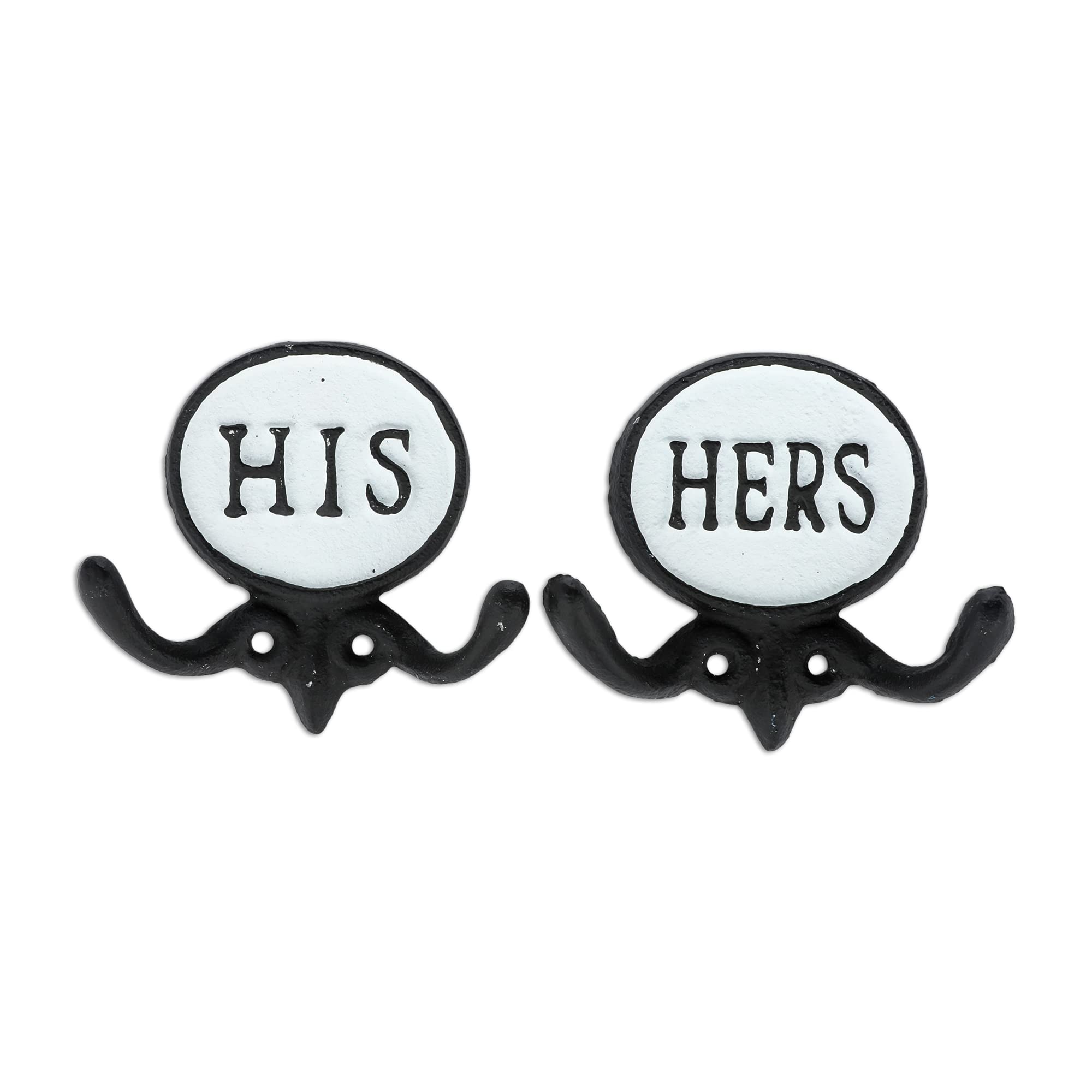 Wallcharmers Set of 2 His and Hers Towel Hooks for Bathrooms, Mr & Mrs. Farmhouse and Rustic Bathroom Hooks for Towels, Black & White