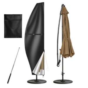 neween patio umbrella cover waterproof outdoor anti-uv cantilever offset umbrella cover fit for 9ft to 13ft parasol, banana umbrella cover with zipper and rod, black, for 9'-13' offset umbrella