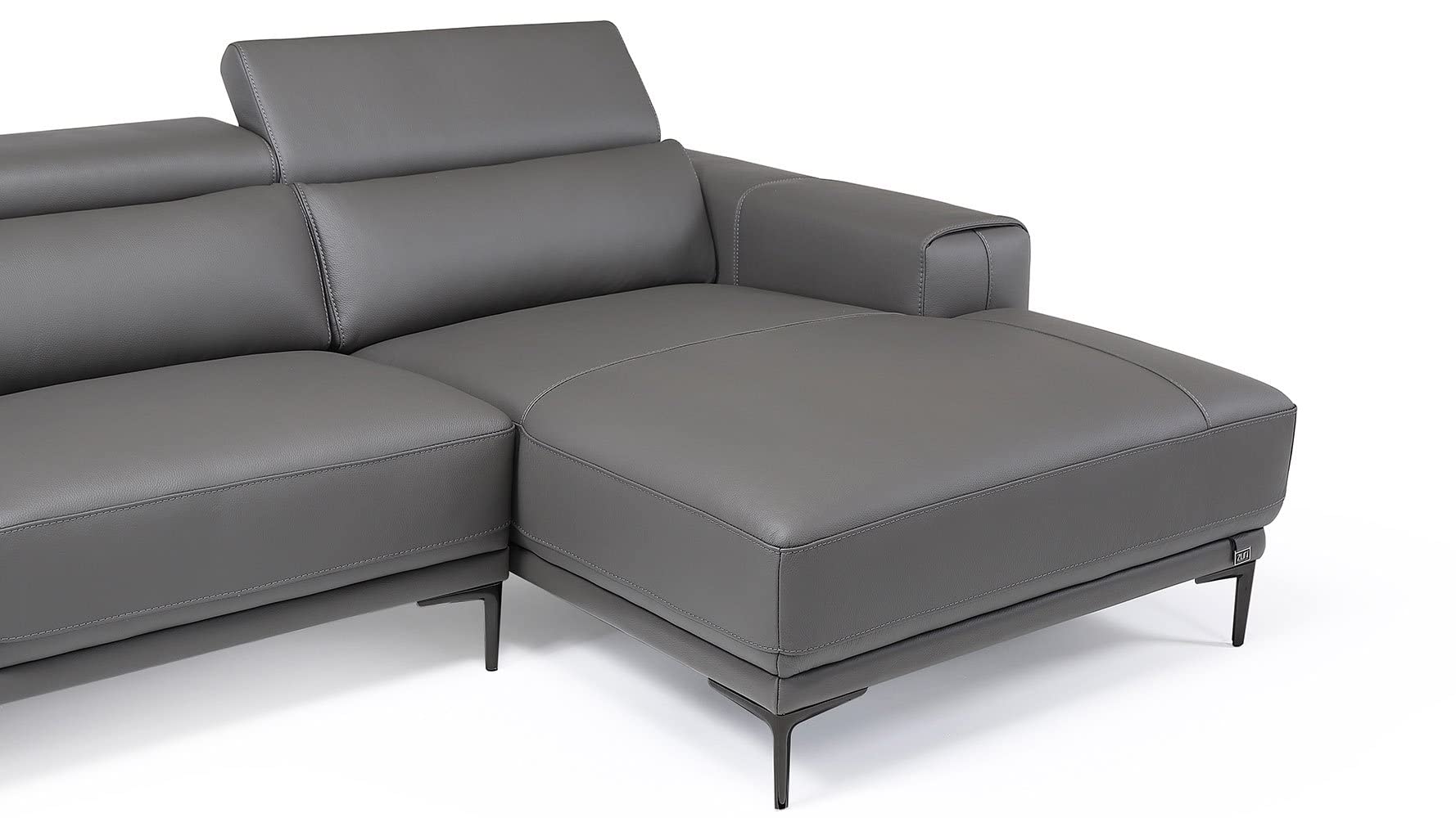 ZURI Rousso Leather Sofa with Ratcheting Headrests - Right Chaise - Slate