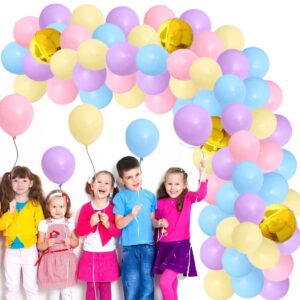 Blue Yellow Pink Purple Balloon Garland Arch Kit, 123PCS Macaron Pink Yellow Blue Purple Pastel Balloons 4D Foil Balloons for Sweet Girls Birthday Bridal Shower Wedding Engagement Party Decoration