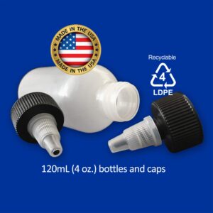 510 Central - Made In USA - 4oz (120mL) Squeeze Bottle - Twist Top Cap 2 Pack - LDPE Plastic - Boston Round