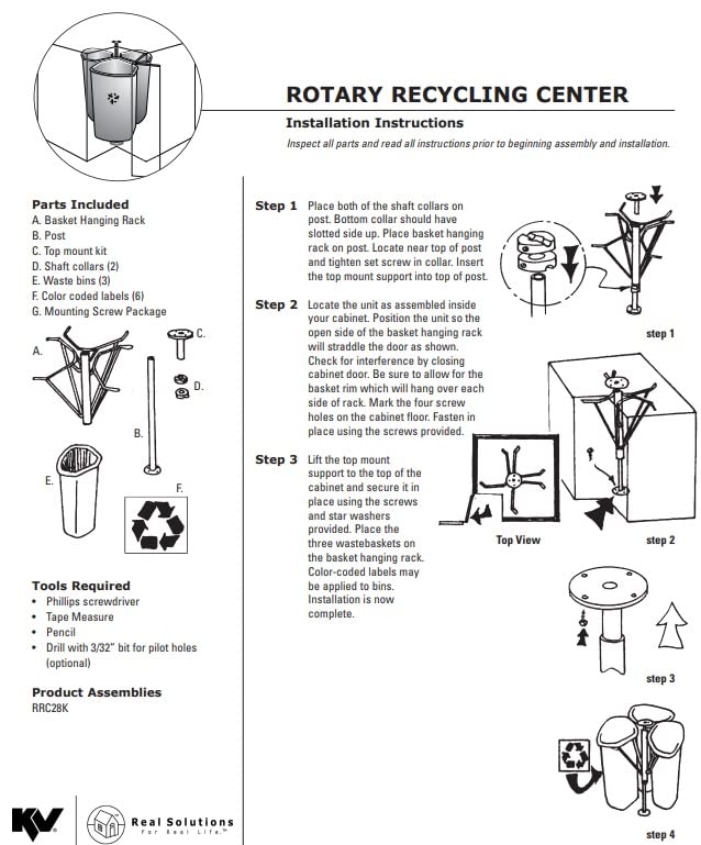 Kitchen Inventions Rotating Corner Base Cabinet Recycling Trash Center with Three Bins 3 x 32 qts Capacity Chrome/White