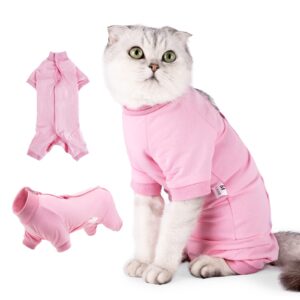 ouuonno cat recovery suit for abdominal wounds or skin diseases,e-collar alternative for cats,after surgery wear,pajama suit long sleeve prevent shedding (x-small, pink)